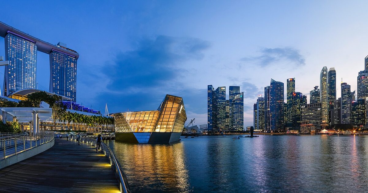 Singapore Marina Bay financial district at dusk